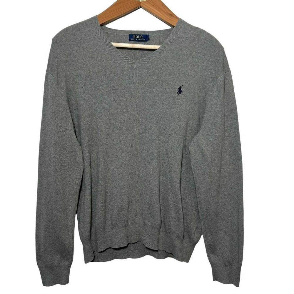 Polo Ralph Lauren Sweater Mens XL Heather Grey Pima Cotton V-Neck Pony Logo